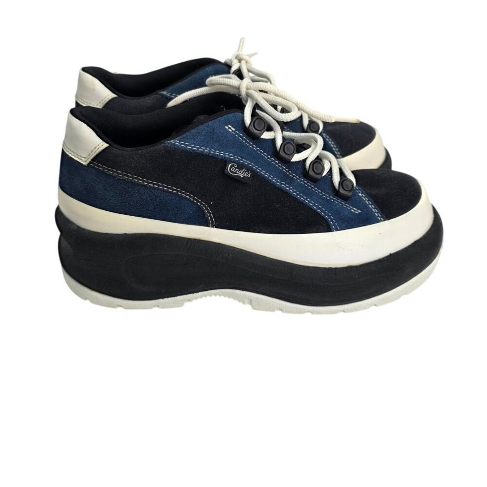 Vintage Candie's 90s Y2K Chunky Platform  Navy Blue & Black Leather Sneakers